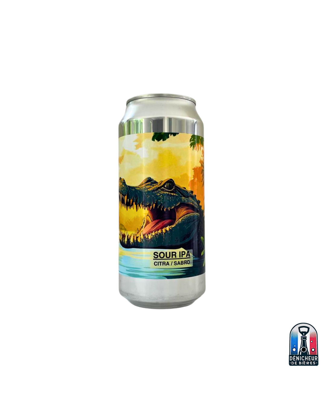 Canette de Sour IPA Citra / Sabro – Rodil Microbrasserie, illustration crocodile tropicale et bière artisanale acide.