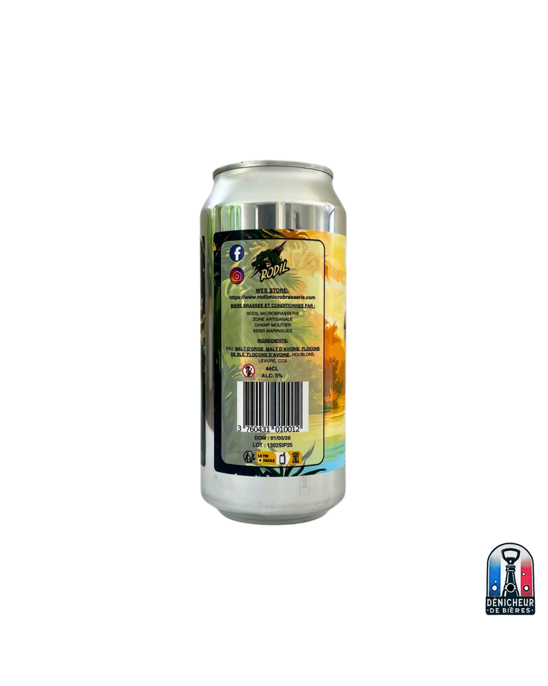 Étiquette Sour IPA Rodil – Ingrédients et informations légales sur la bière artisanale au Citra et Sabro, 6% alcool.