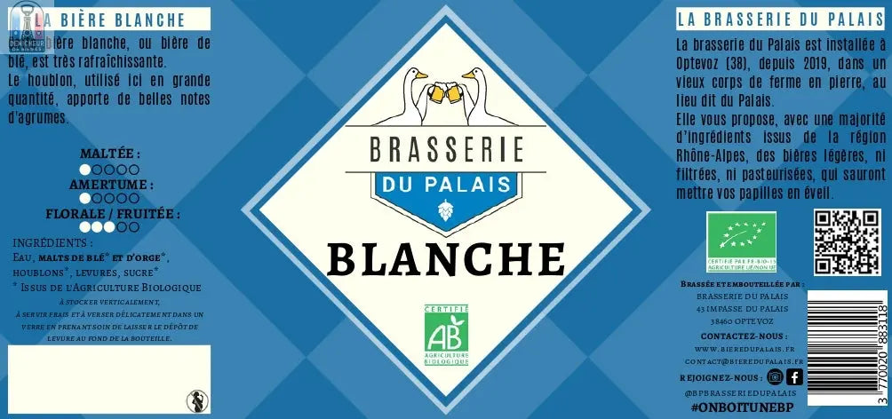 Bière blanche - 4,6% Brasserie du Palais