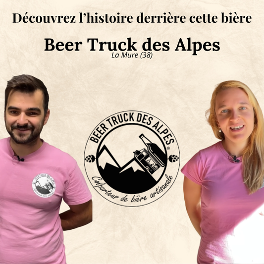 Affiche de la brasserie Beertruck des Alpes avec la photo des brasseurs et son logo