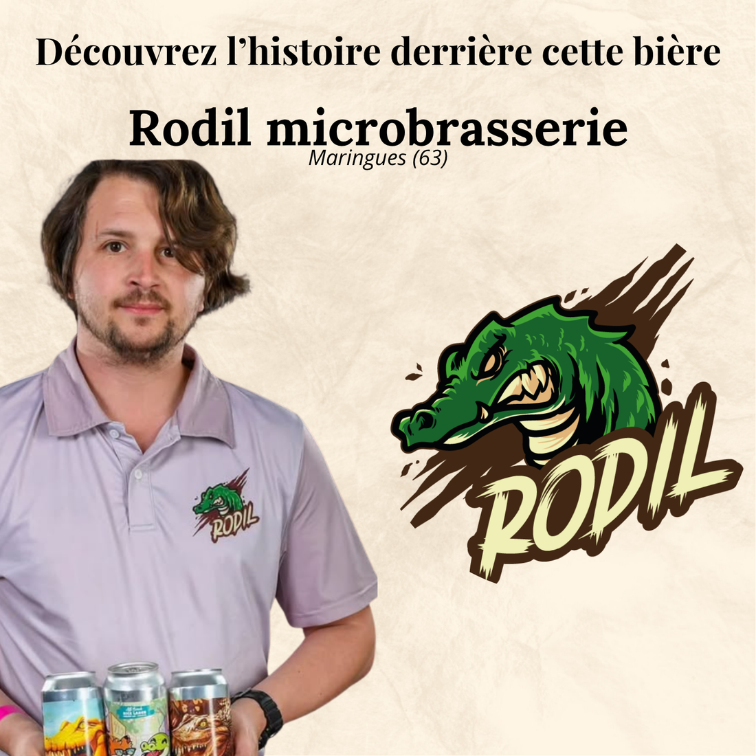 Affiche de la brasserie Rodil microbrasserie avec la photo du brasseur et son logo