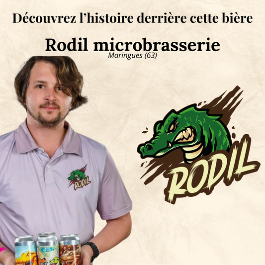 Affiche de la brasserie Rodil microbrasserie avec la photo du brasseur et son logo