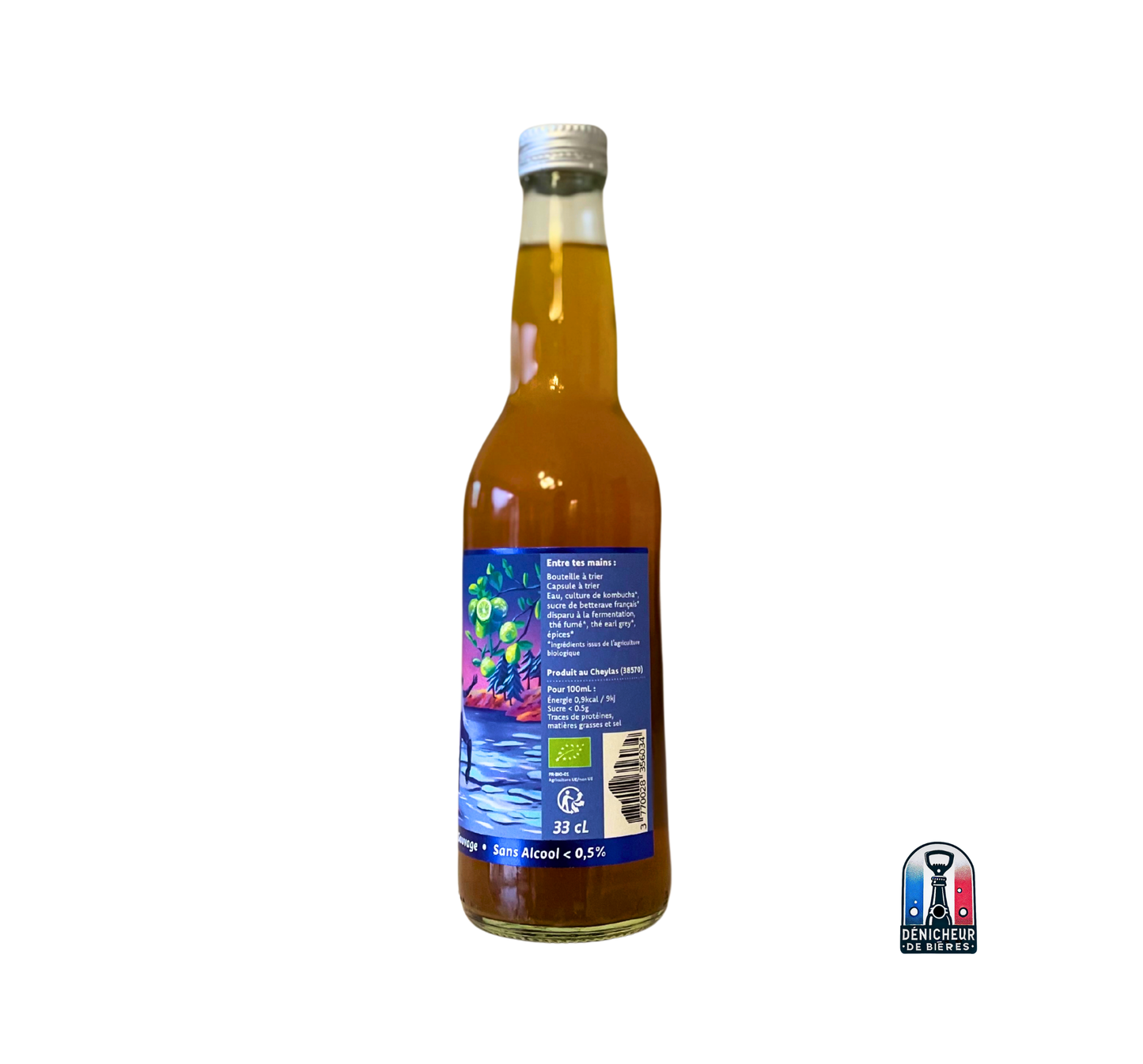 Bouteille de kombucha thé fumé bio fabriqué par kombuch'alpes