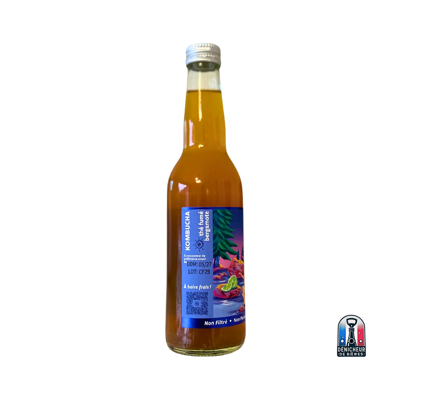 Bouteille de kombucha thé fumé bio fabriqué par kombuch'alpes